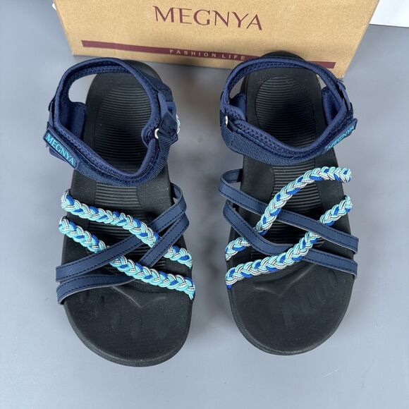 MEGNYA Turquoise Black Hiking Sandals - Picture 2 of 11